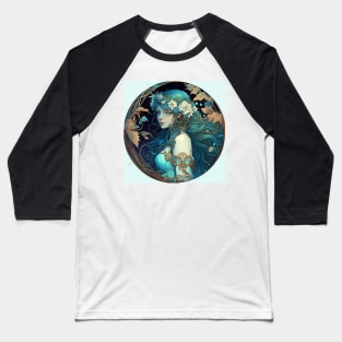 Azure Princess - Art Nouveau Style Baseball T-Shirt